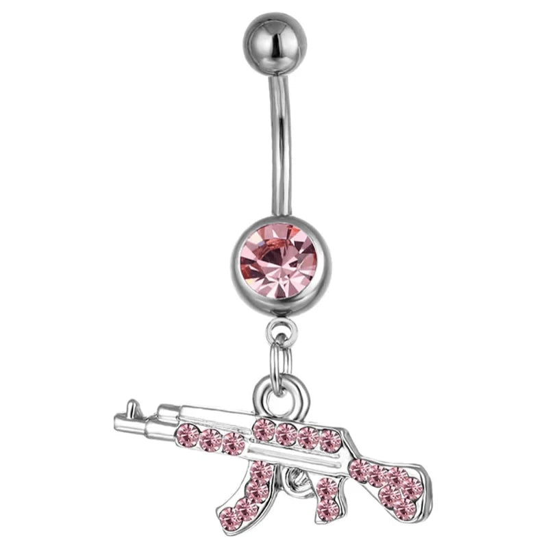 Personalized Rifle Gun Belly Button Ring AK47 Assault Rifle Pendant Belly Button Nail