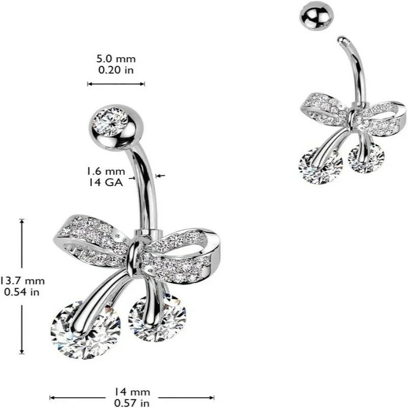 Pierced Owl 14GA 316L Stainless Steel CZ Crystal Paved Bow Ribbon Belly Button Ring