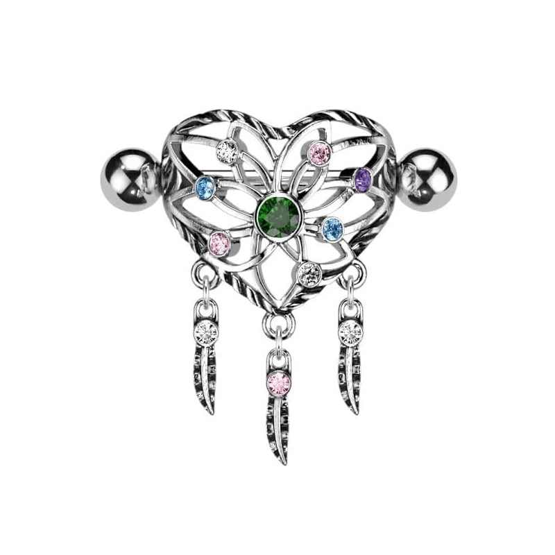 Pierced Owl 14GA 316L Stainless Steel Heart Dream Catcher Nipple Shields