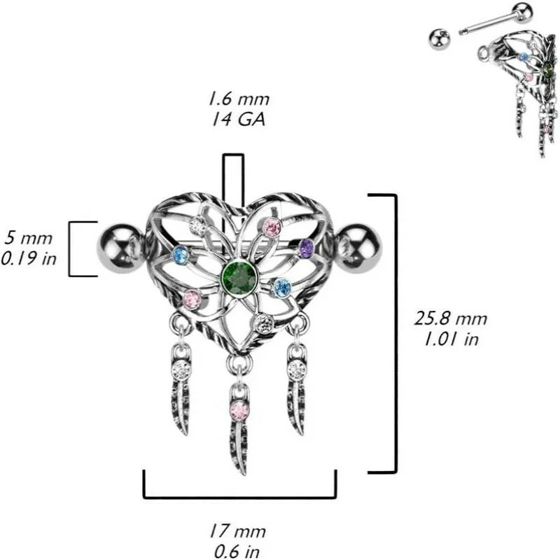 Pierced Owl 14GA 316L Stainless Steel Heart Dream Catcher Nipple Shields