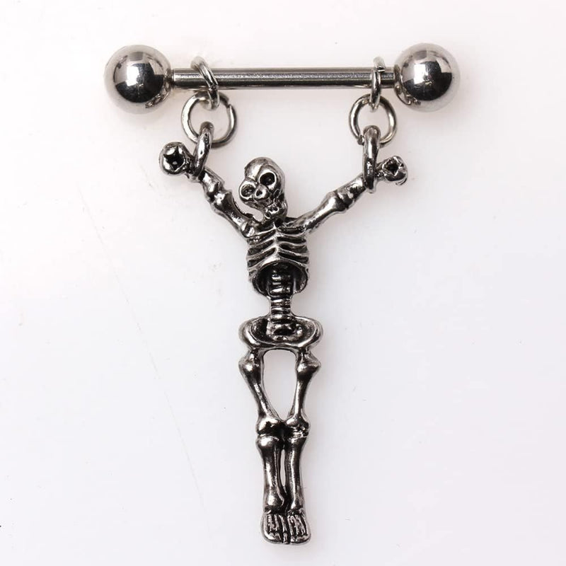 Pierced Owl 14GA 316L Stainless Steel Skeleton Dangling Nipple Barbells, Sold as a Pair - QIAO CrystalQIAO CrystalQIAO Crystal