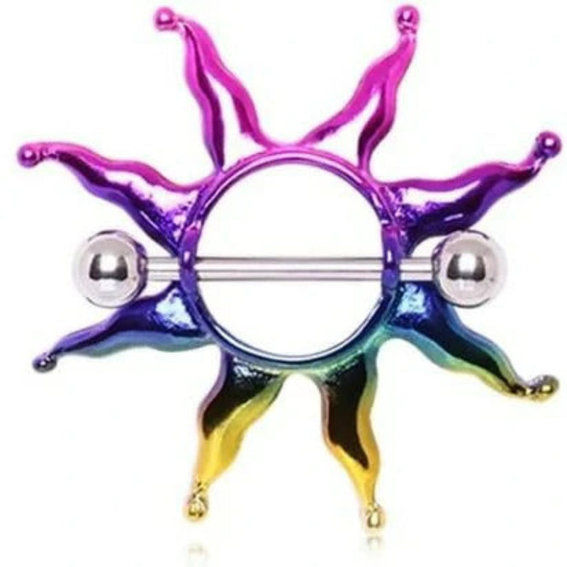 14GA PVD Plated 316L Stainless Steel Rainbow Sunburst Nipple Shields