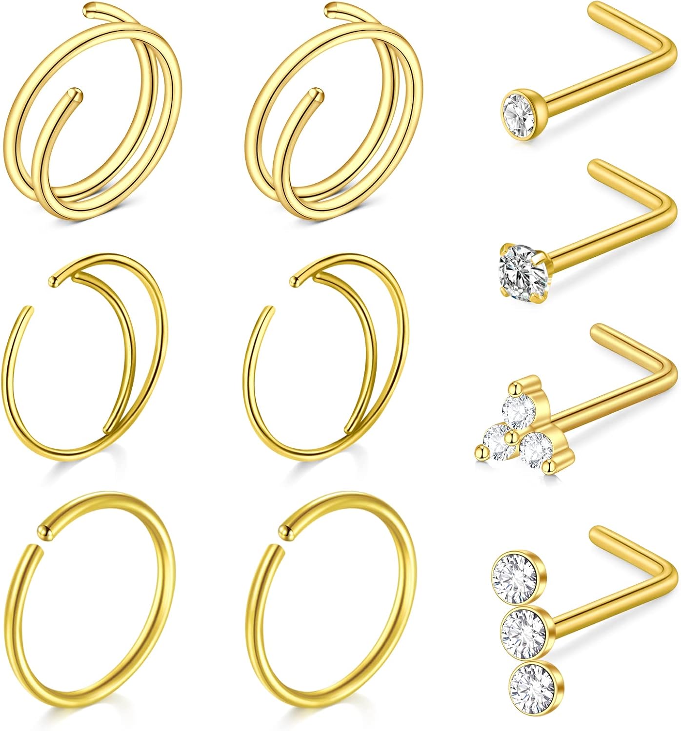 QWALIT 18g & 20g Nose Rings & Hoops - L & C Shape Studs - Surgical Stainless Steel & Silver Nose Piercing Jewelry - Rose Gold & Black - For Women & Men - QIAO CrystalQIAO CrystalQIAO Crystal