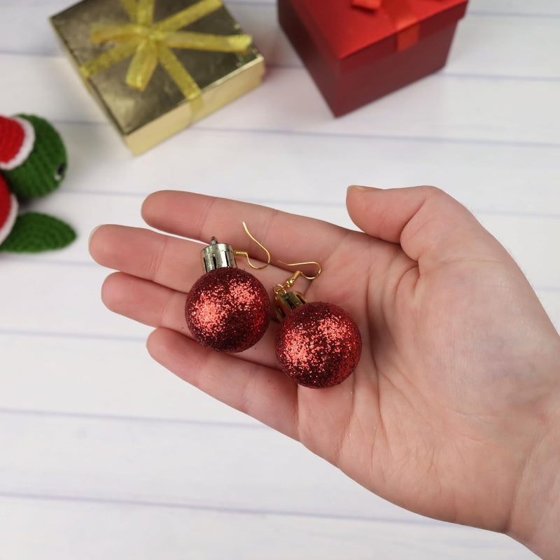 Red Sparkly Ornaments Dangle Earrings, Christmas Party Accessories, Holiday Jewelry, 2.25 Inches - QIAO Crystal我的商店QIAO Crystal