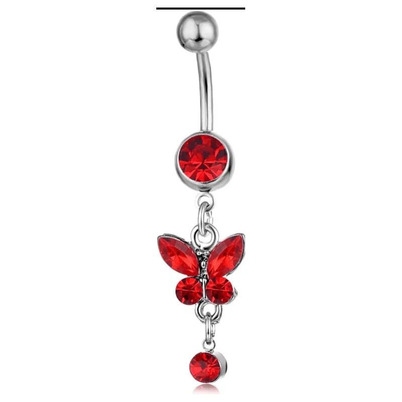 Rheinstone Butterfly Belly Button Rings Surgical Stainless Steel Diamond Pendant Navel Rings Crystal Navel Nails Butterfly Jewelry
