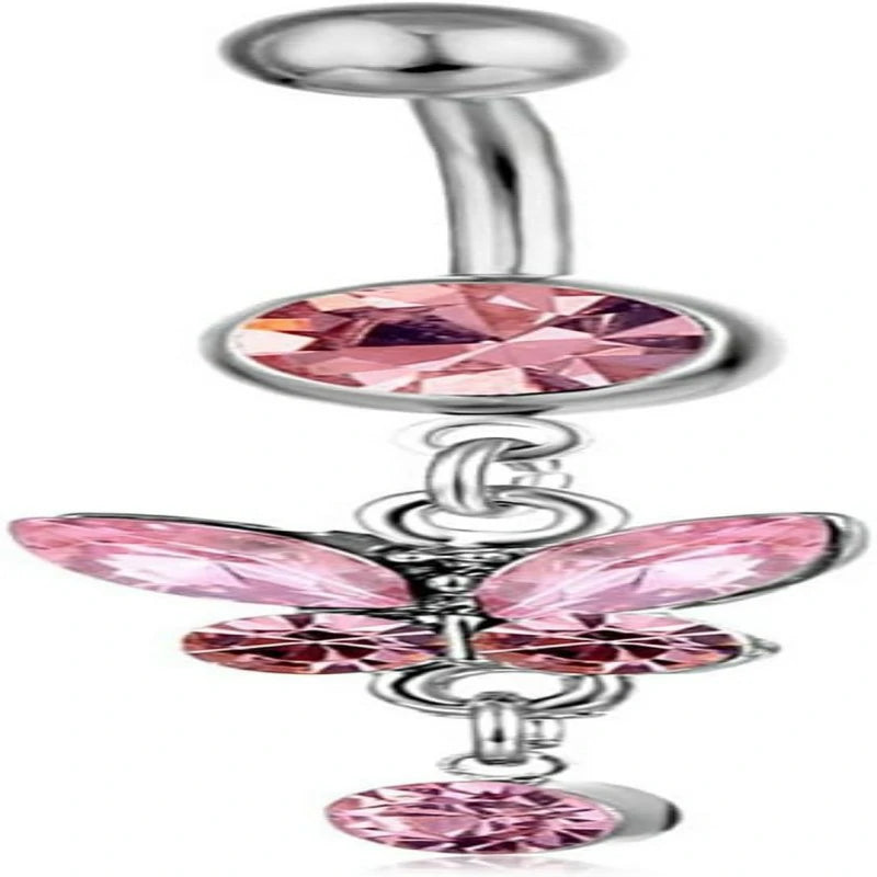 Rheinstone Butterfly Belly Button Rings Surgical Stainless Steel Diamond Pendant Navel Rings Crystal Navel Nails Butterfly Jewelry