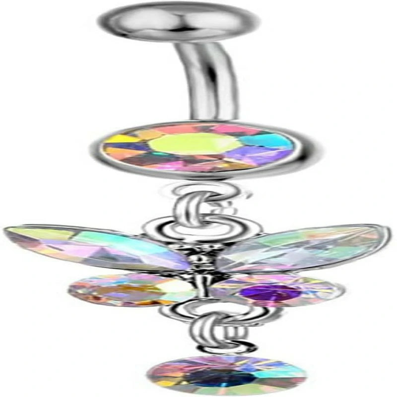 Rheinstone Butterfly Belly Button Rings Surgical Stainless Steel Diamond Pendant Navel Rings Crystal Navel Nails Butterfly Jewelry