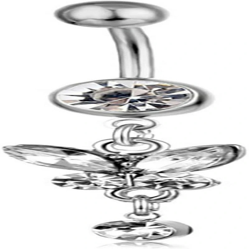 Rheinstone Butterfly Belly Button Rings Surgical Stainless Steel Diamond Pendant Navel Rings Crystal Navel Nails Butterfly Jewelry