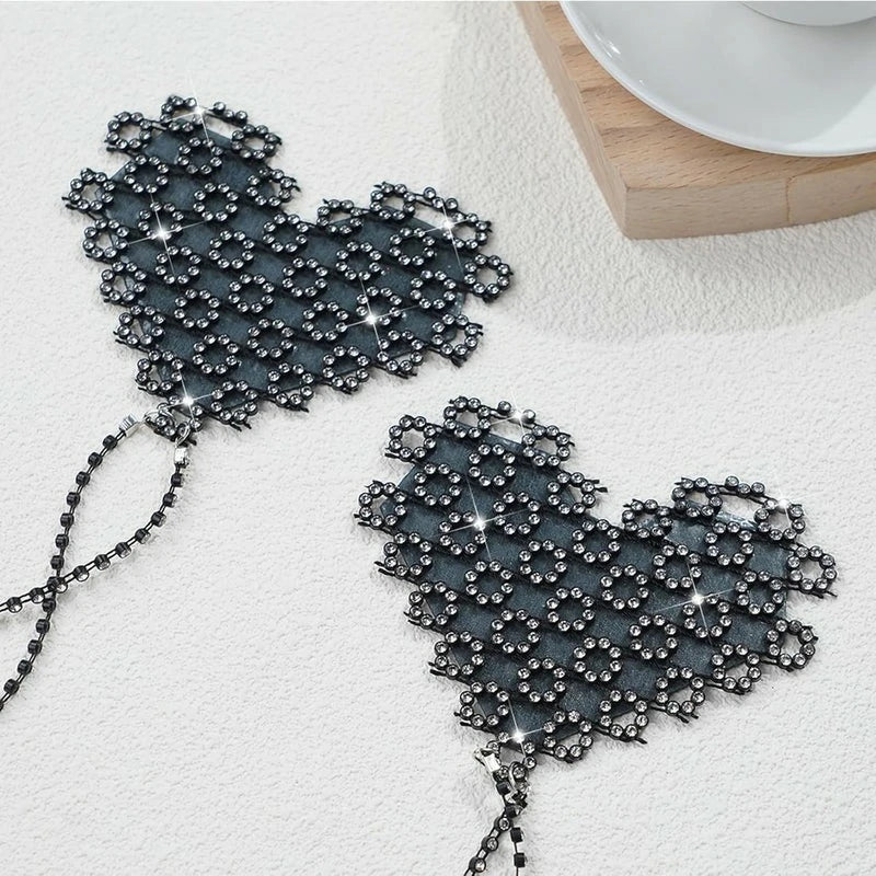 Rhinestone Heart Bra Chain Non Piercing Nipple Jewelry Festival Rave Layered Sexy Necklace Crystal Nipple