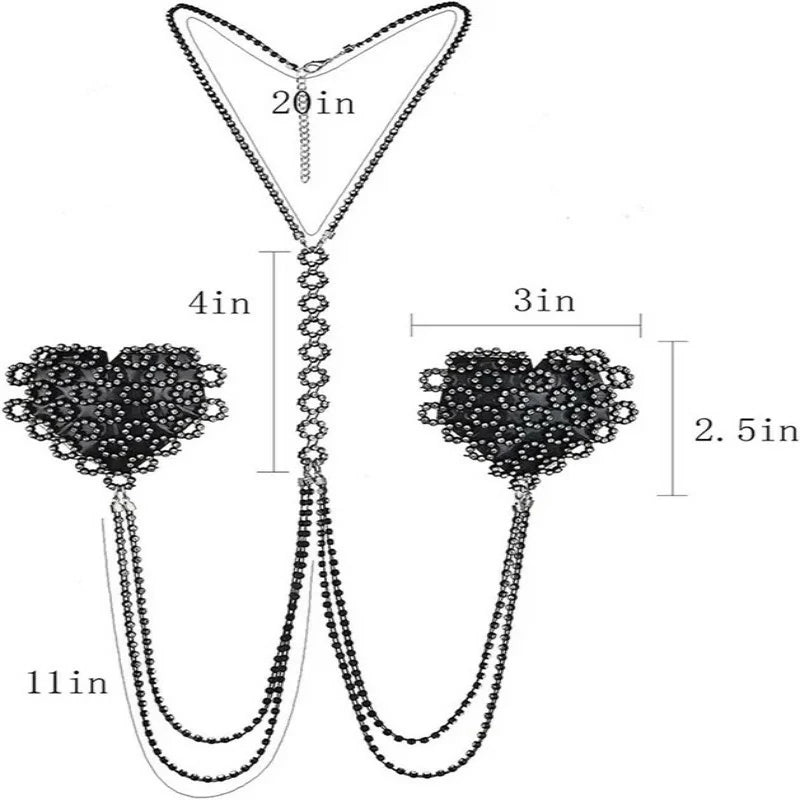 Rhinestone Heart Bra Chain Non Piercing Nipple Jewelry Festival Rave Layered Sexy Necklace Crystal Nipple