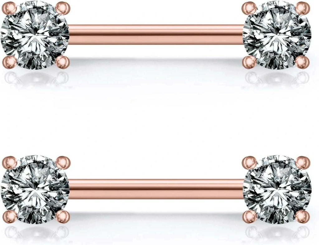 316L Stainless Steel Double Front Facing Clear CZ Nipple Shield Barbell Ring Piercing 14G