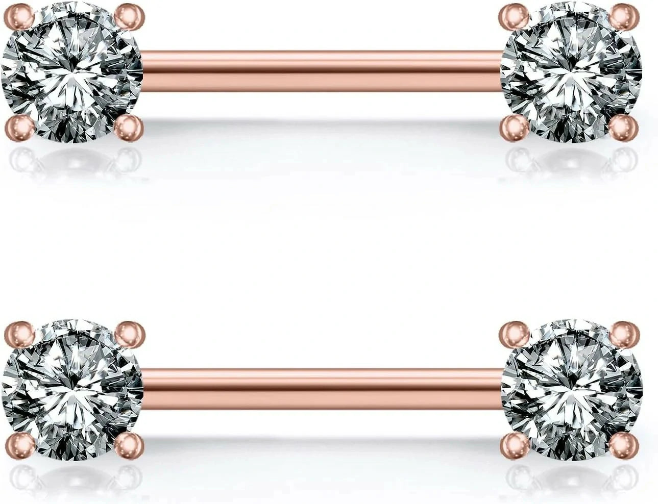 316L Stainless Steel Double Front Facing Clear CZ Nipple Shield Barbell Ring Piercing 14G