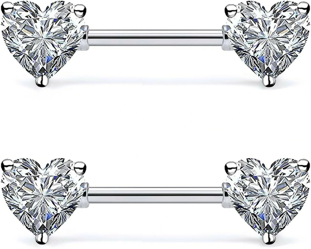 316L Stainless Steel Double Front Facing Clear CZ Nipple Shield Barbell Ring Piercing 14G