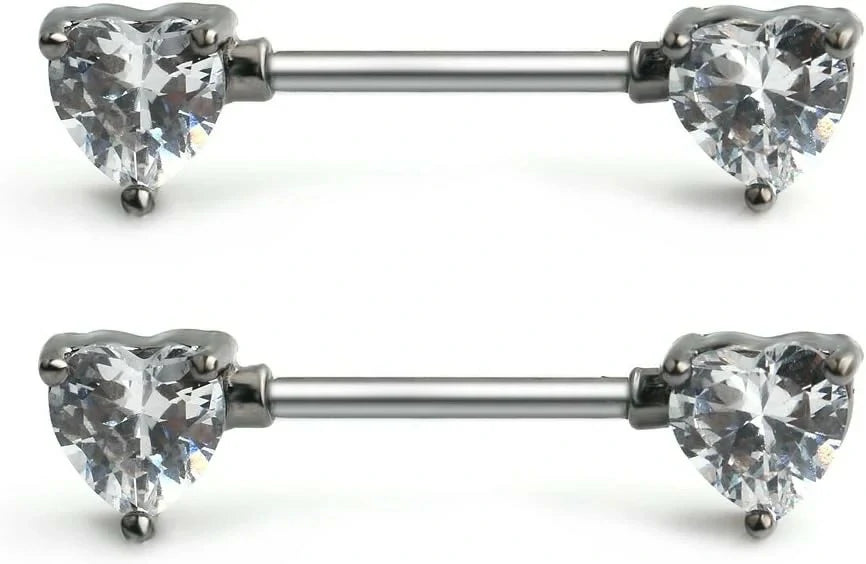 316L Stainless Steel Double Front Facing Clear CZ Nipple Shield Barbell Ring Piercing 14G