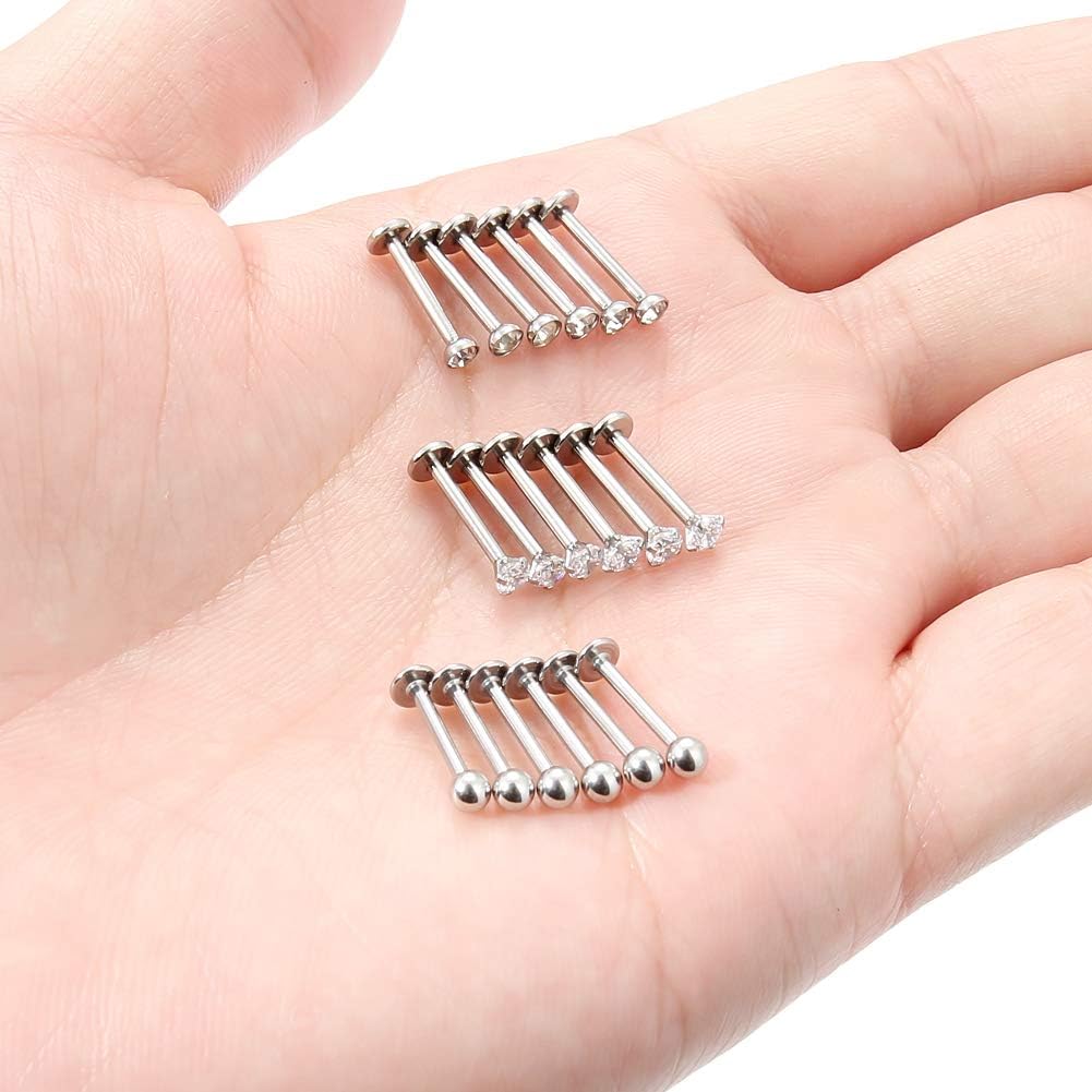 SCERRING 18PCS 16g Stainless Steel Clear Cubic Zirconia Labret Monroe Lip Tragus Cartilage Helix Earring Ring Body Piercing Jewelry 6mm 8mm 10mm - QIAO CrystalQIAO CrystalQIAO Crystal