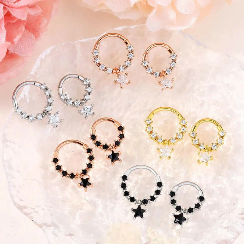 16G Star Septum Jewelry Clear CZ Stainless Steel 316L Daith Piercing Jewelry