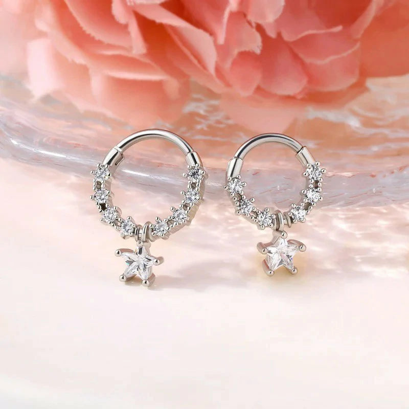16G Star Septum Jewelry Clear CZ Stainless Steel 316L Daith Piercing Jewelry