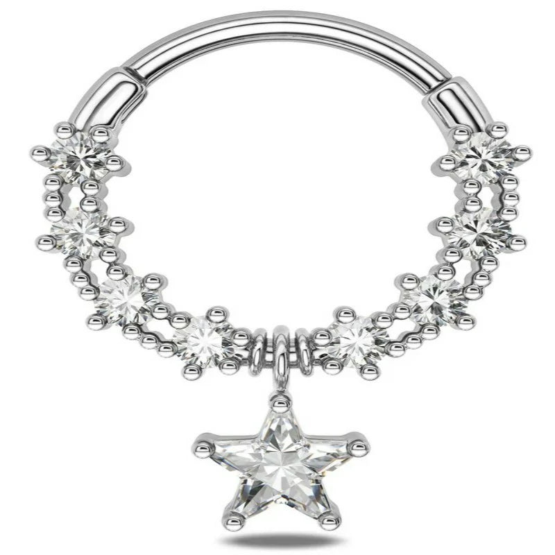 16G Star Septum Jewelry Clear CZ Stainless Steel 316L Daith Piercing Jewelry