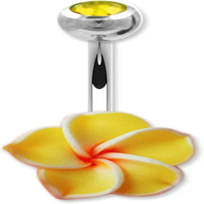 316L Surgical Steel Barbell Belly Button Navel Rings Dangles Boho Hawaiian Plumeria Flower