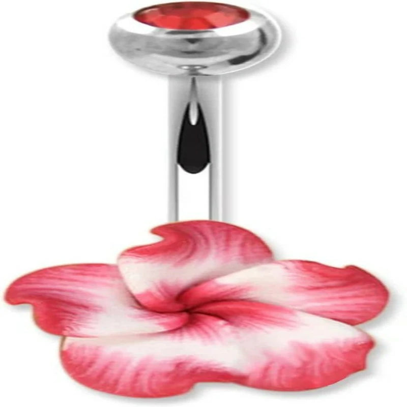316L Surgical Steel Barbell Belly Button Navel Rings Dangles Boho Hawaiian Plumeria Flower