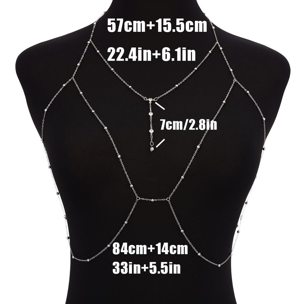 Sexy Body Chain Rhinestone Silver Chain Bra Layered Body Jewelry Crystal Waist Chain - QIAO CrystalQIAO CrystalQIAO Crystal