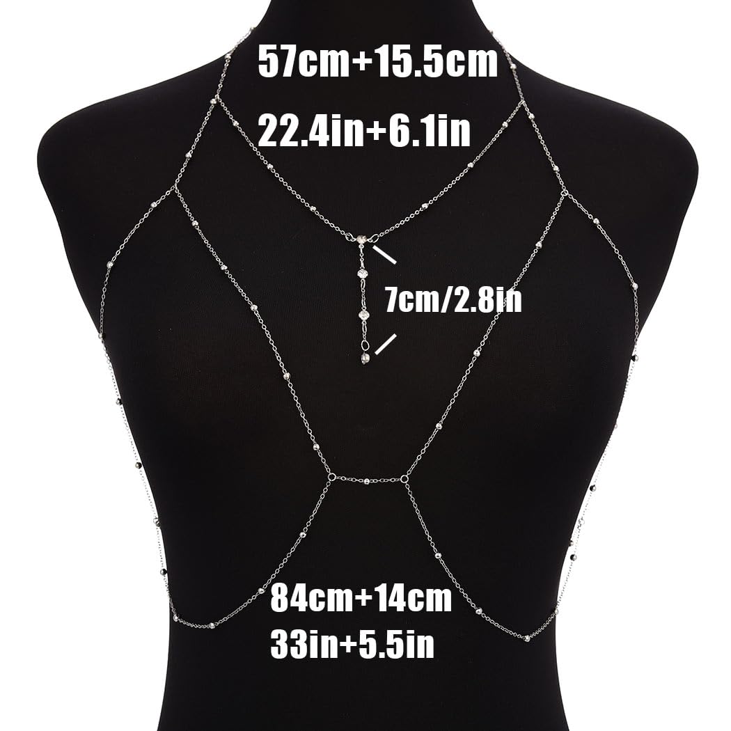Sexy Body Chain Rhinestone Silver Chain Bra Layered Body Jewelry Crystal Waist Chain - QIAO CrystalQIAO CrystalQIAO Crystal