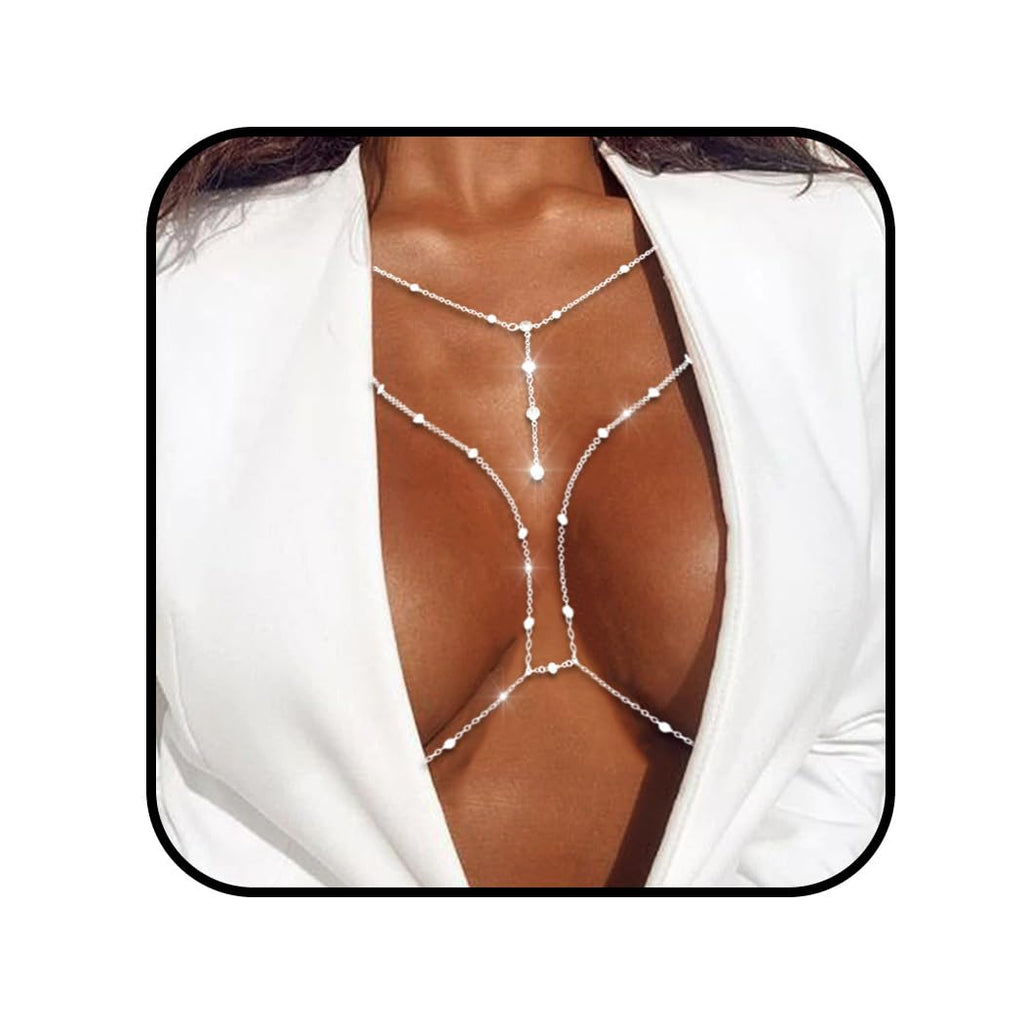 Sexy Body Chain Rhinestone Silver Chain Bra Layered Body Jewelry Crystal Waist Chain - QIAO CrystalQIAO CrystalQIAO Crystal