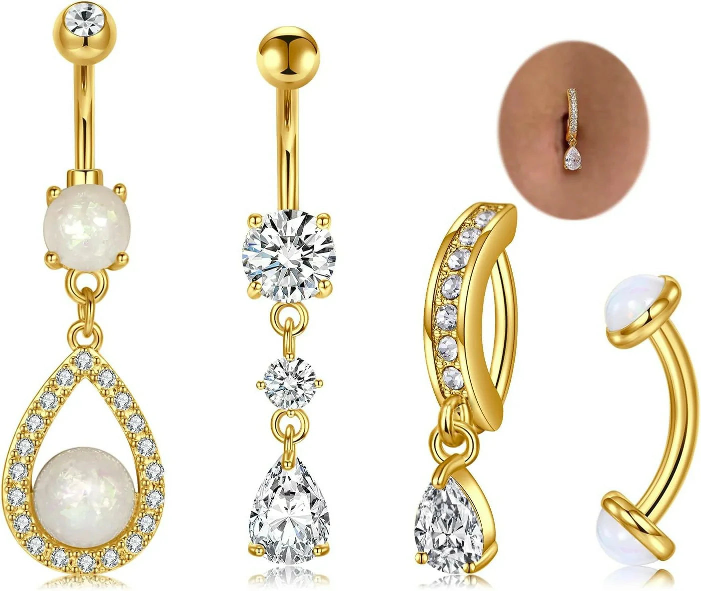 Opal Belly Button Ring Surgical Steel Clicker Hoop Navel Piercing