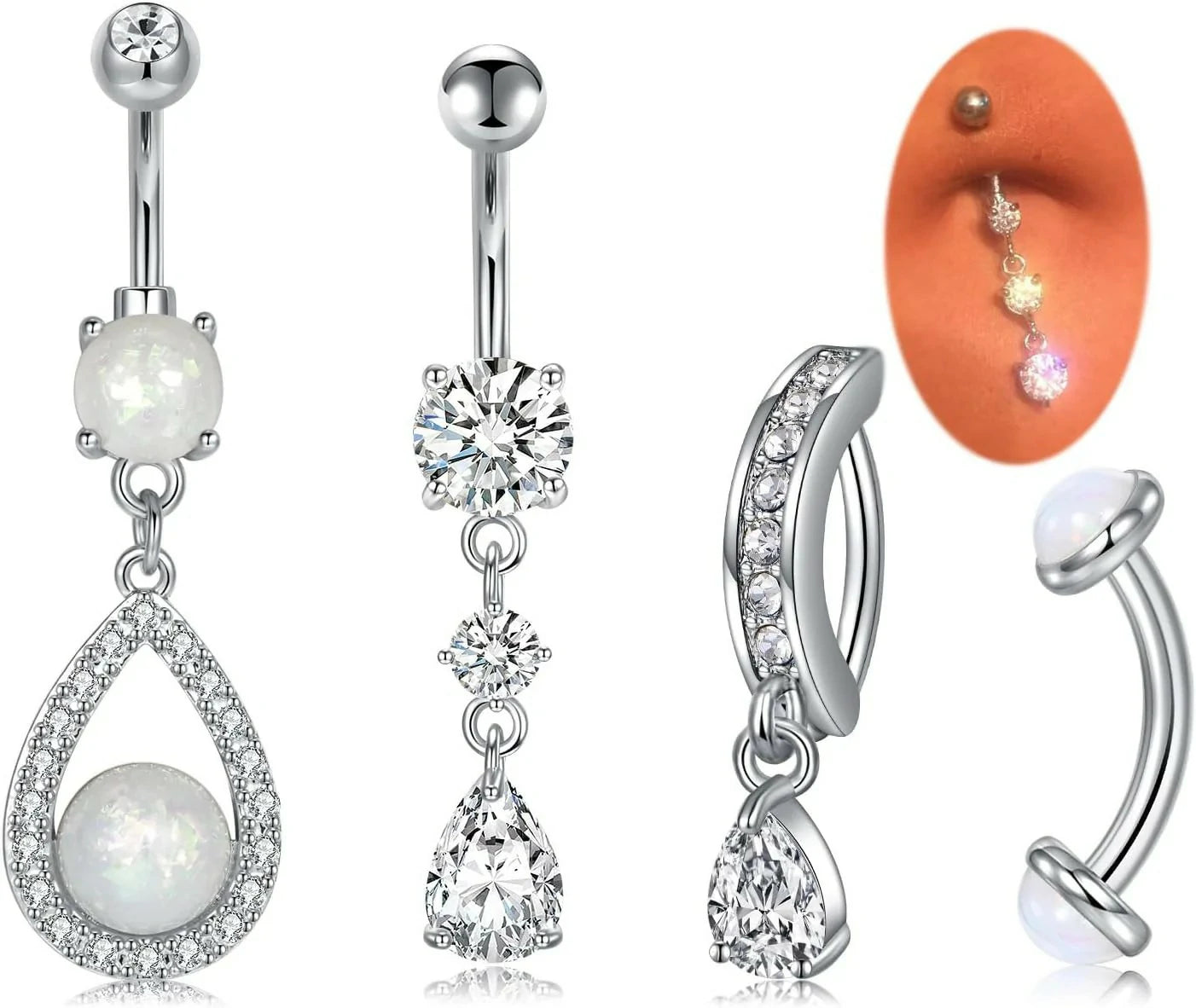 Opal Belly Button Ring Surgical Steel Clicker Hoop Navel Piercing