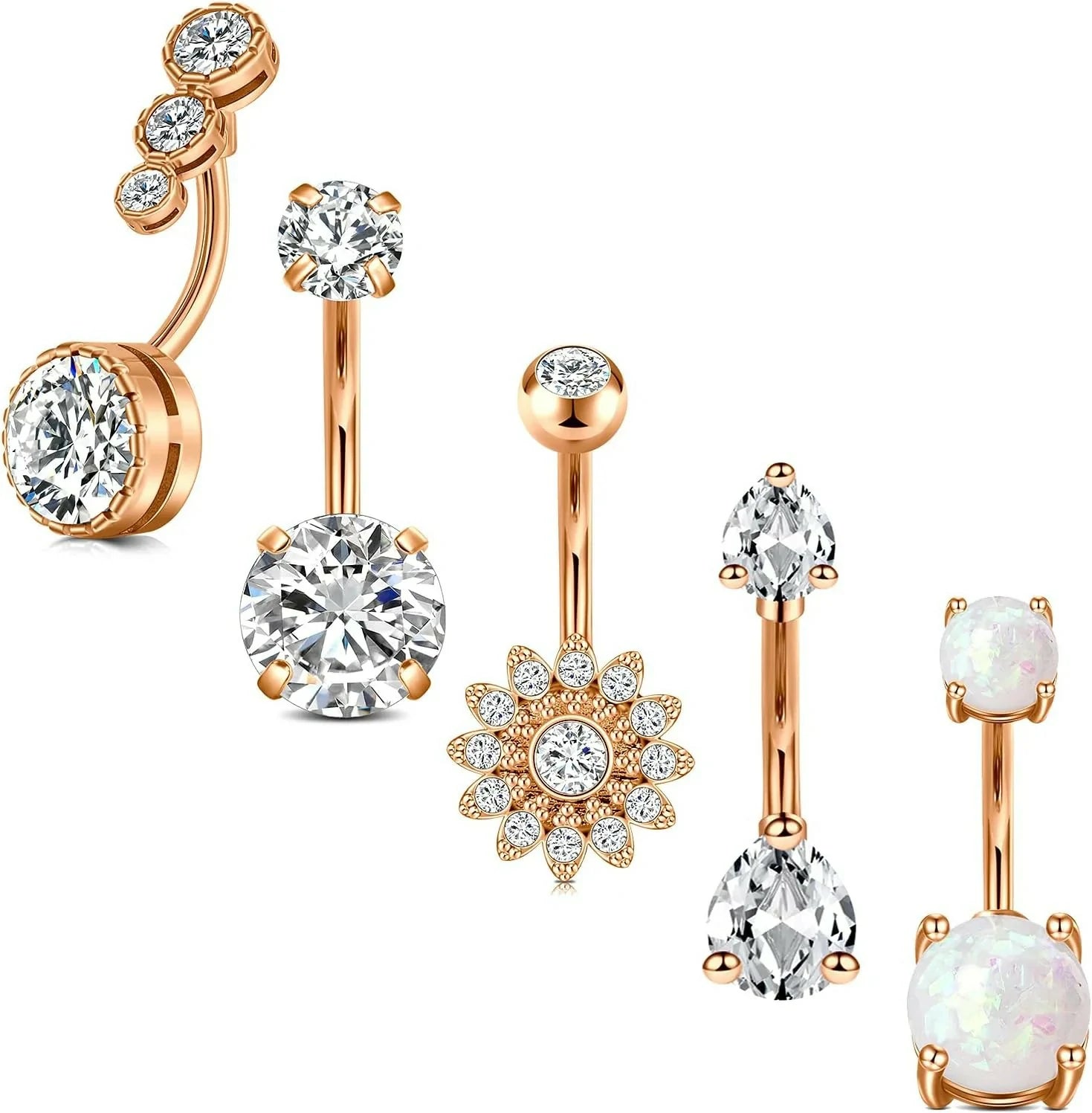 Opal Belly Button Ring Surgical Steel Clicker Hoop Navel Piercing