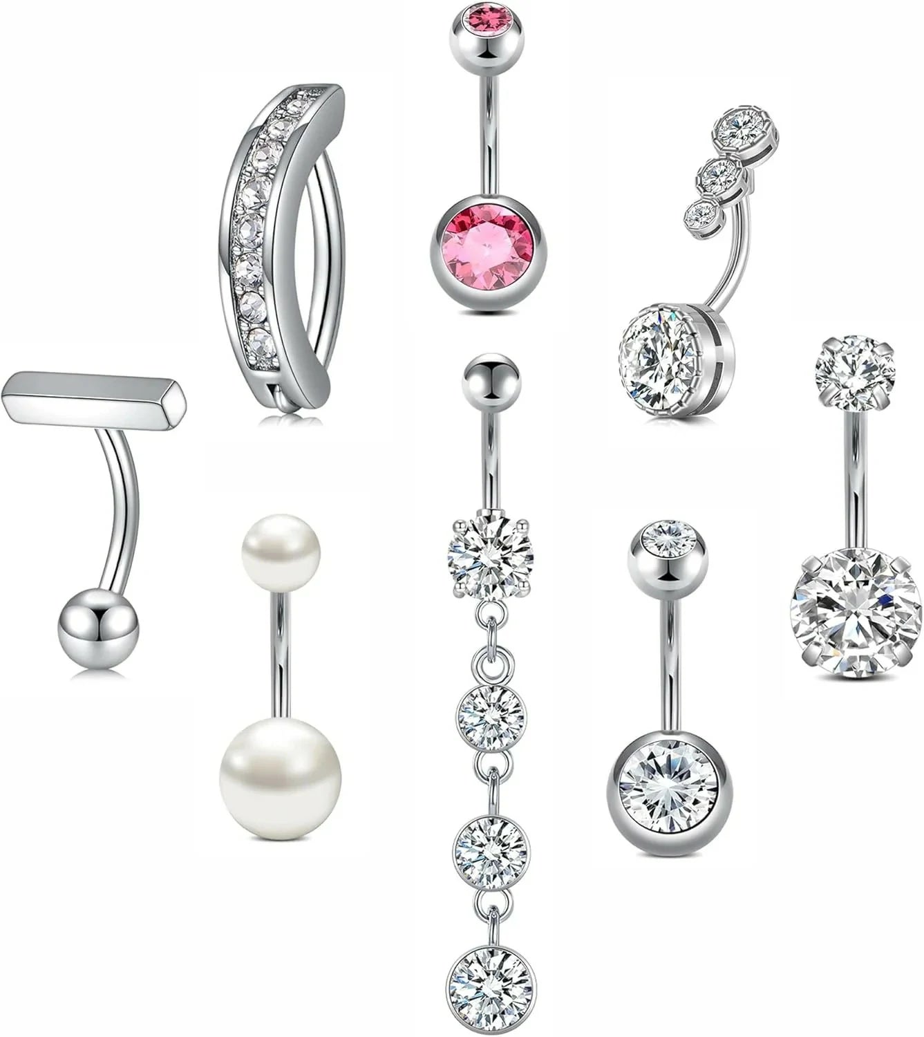 Opal Belly Button Ring Surgical Steel Clicker Hoop Navel Piercing