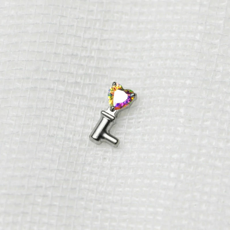 Silver Key Mini Helix Stud Earring Cubic Zirconia Crystal Cartilage Tragus Screw Back Tiny
