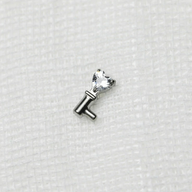 Silver Key Mini Helix Stud Earring Cubic Zirconia Crystal Cartilage Tragus Screw Back Tiny