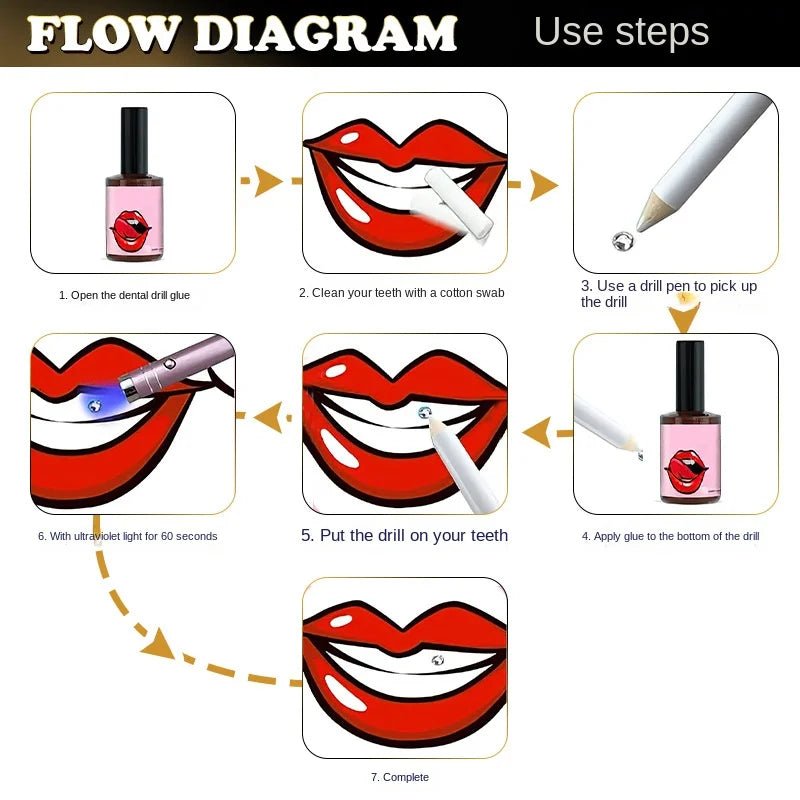 Spice Girl Fashion Flat Black Glass Crystal Teeth Gem Set Fashion Dental Art Diamond Decorative Jewelry Set - QIAO CrystalQIAO CrystalQIAO Crystal