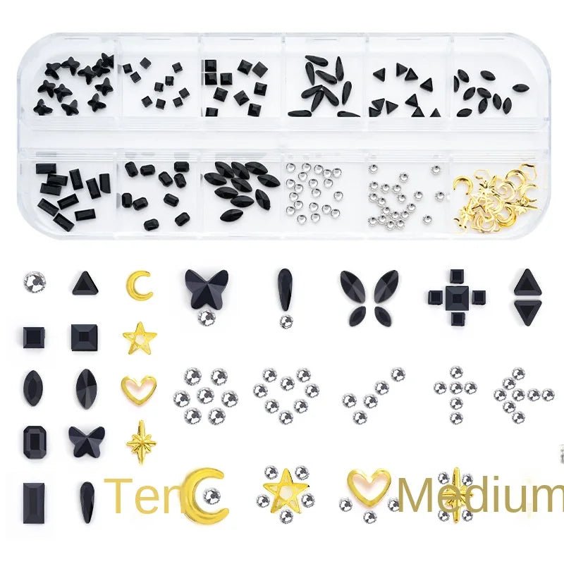 Spice Girl Fashion Flat Black Glass Crystal Teeth Gem Set Fashion Dental Art Diamond Decorative Jewelry Set - QIAO CrystalQIAO CrystalQIAO Crystal