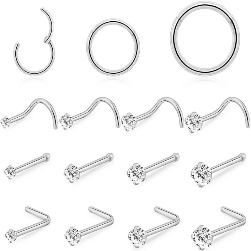 20G 18G Nose Rings Hoop and Nose Studs Sets Hinged Clicker Segment Nose Rings