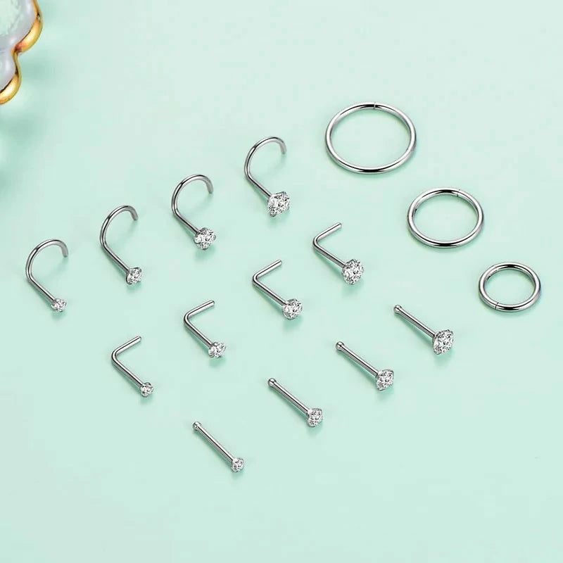 20G 18G Nose Rings Hoop and Nose Studs Sets Hinged Clicker Segment Nose Rings