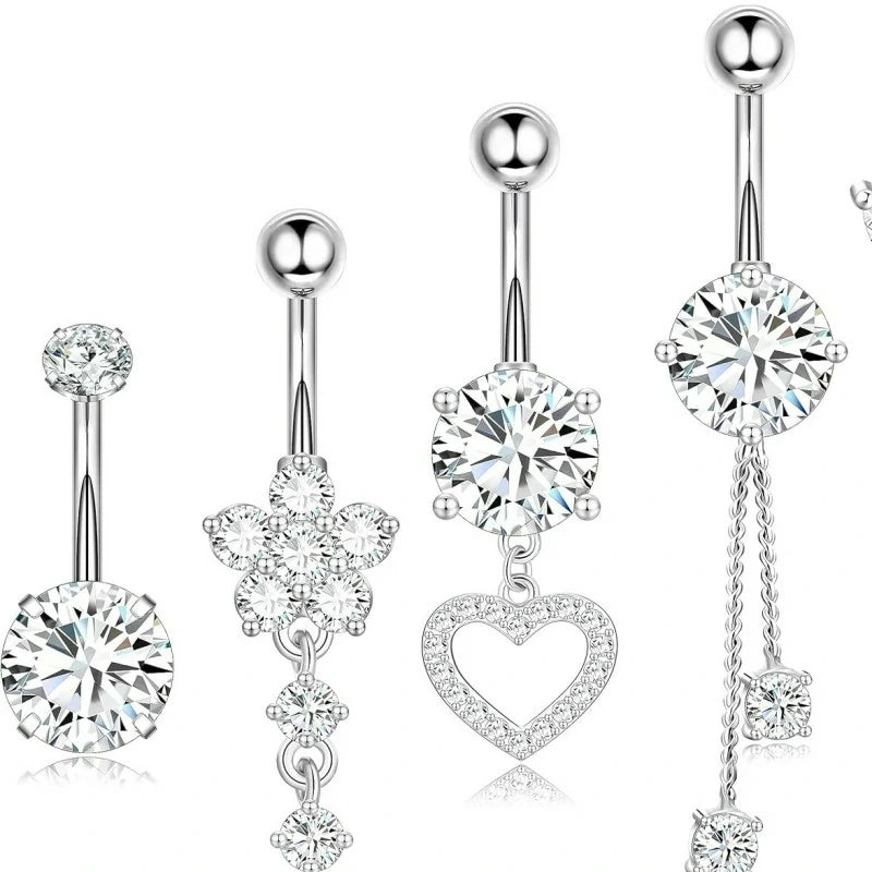 Stainless Steel Dangle Belly Ring Dangling Piercing Jewelry with Heart Flower Butterfly