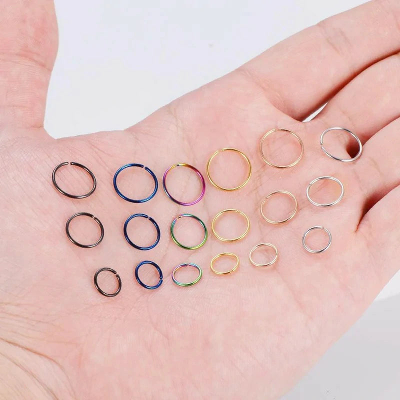 Stainless Steel Hoop Nose Ring Cartilage Ring Set 6 Color Set