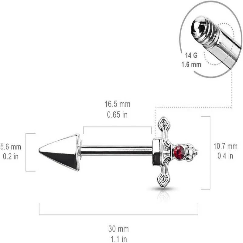 316L Stainless Steel Red Gem Set Dagger Nipple Barbells