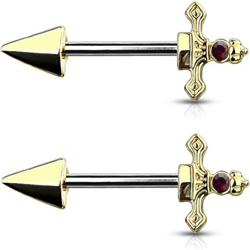 316L Stainless Steel Red Gem Set Dagger Nipple Barbells