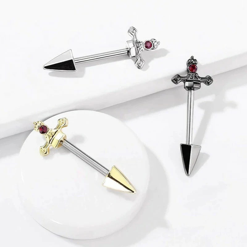 316L Stainless Steel Red Gem Set Dagger Nipple Barbells