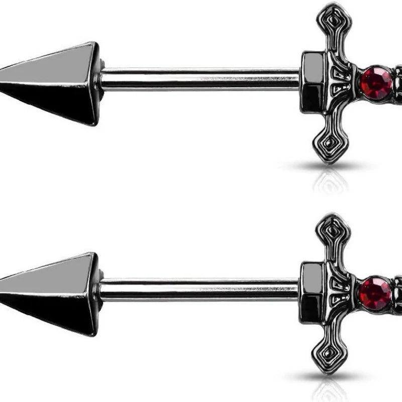 316L Stainless Steel Red Gem Set Dagger Nipple Barbells