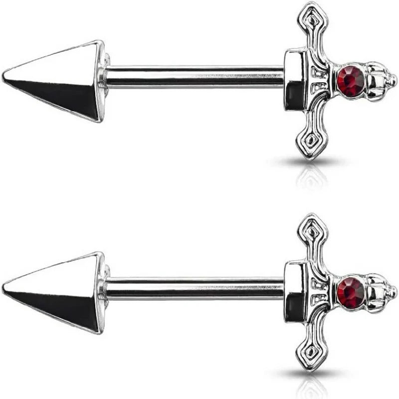 316L Stainless Steel Red Gem Set Dagger Nipple Barbells
