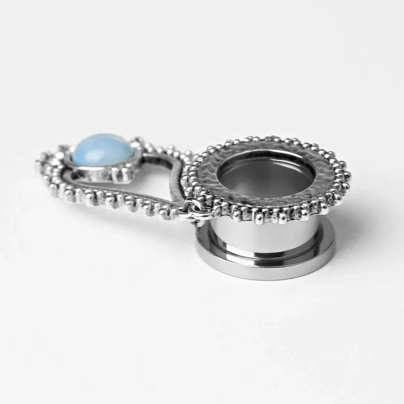 Stainless Steel Teardrop Opal Wedding Earrings Large Dangle Bridal Plug Ear Gauges