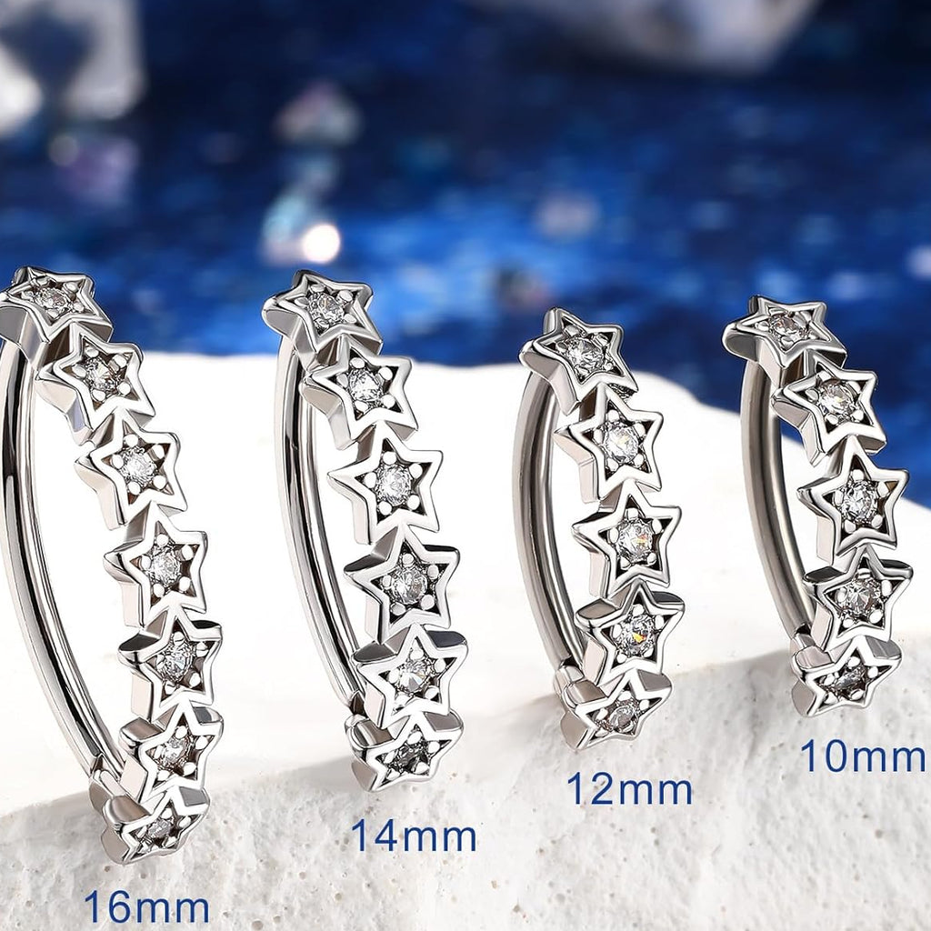 Star Belly Button Ring 14G Reverse Belly Ring Stainless Steel 316L 10/12/14/16 mm Belly Piercing Clicker Clear CZ Belly Piercing Jewelry for Women - 我的商店我的商店我的商店