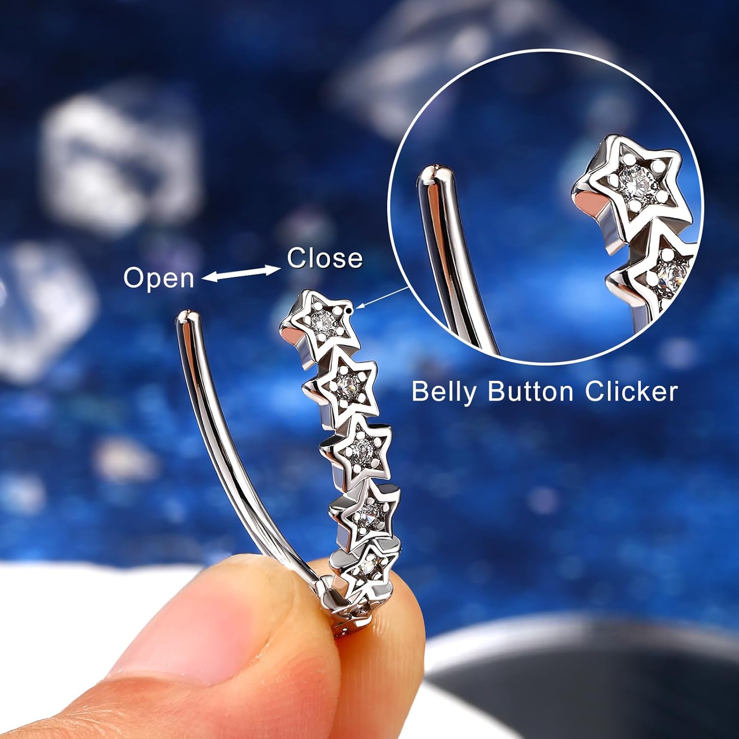 Star Belly Button Ring 14G Reverse Belly Ring Stainless Steel 316L 10/12/14/16 mm Belly Piercing Clicker Clear CZ Belly Piercing Jewelry for Women - 我的商店我的商店我的商店