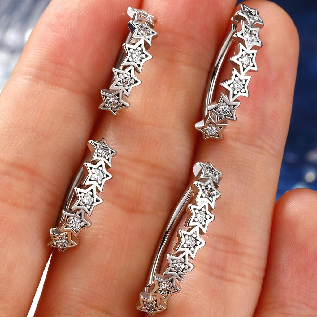 Star Belly Button Ring 14G Reverse Belly Ring Stainless Steel 316L 10/12/14/16 mm Belly Piercing Clicker Clear CZ Belly Piercing Jewelry for Women - 我的商店我的商店我的商店