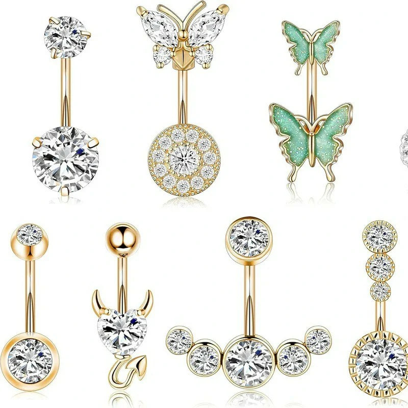 Steel Belly Button Ring with Cute Butterfly Navel Rings Piercing Jewelry Pack