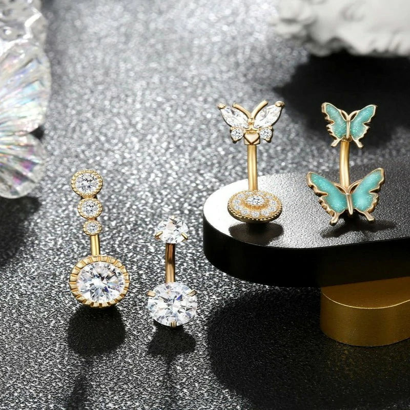 Steel Belly Button Ring with Cute Butterfly Navel Rings Piercing Jewelry Pack